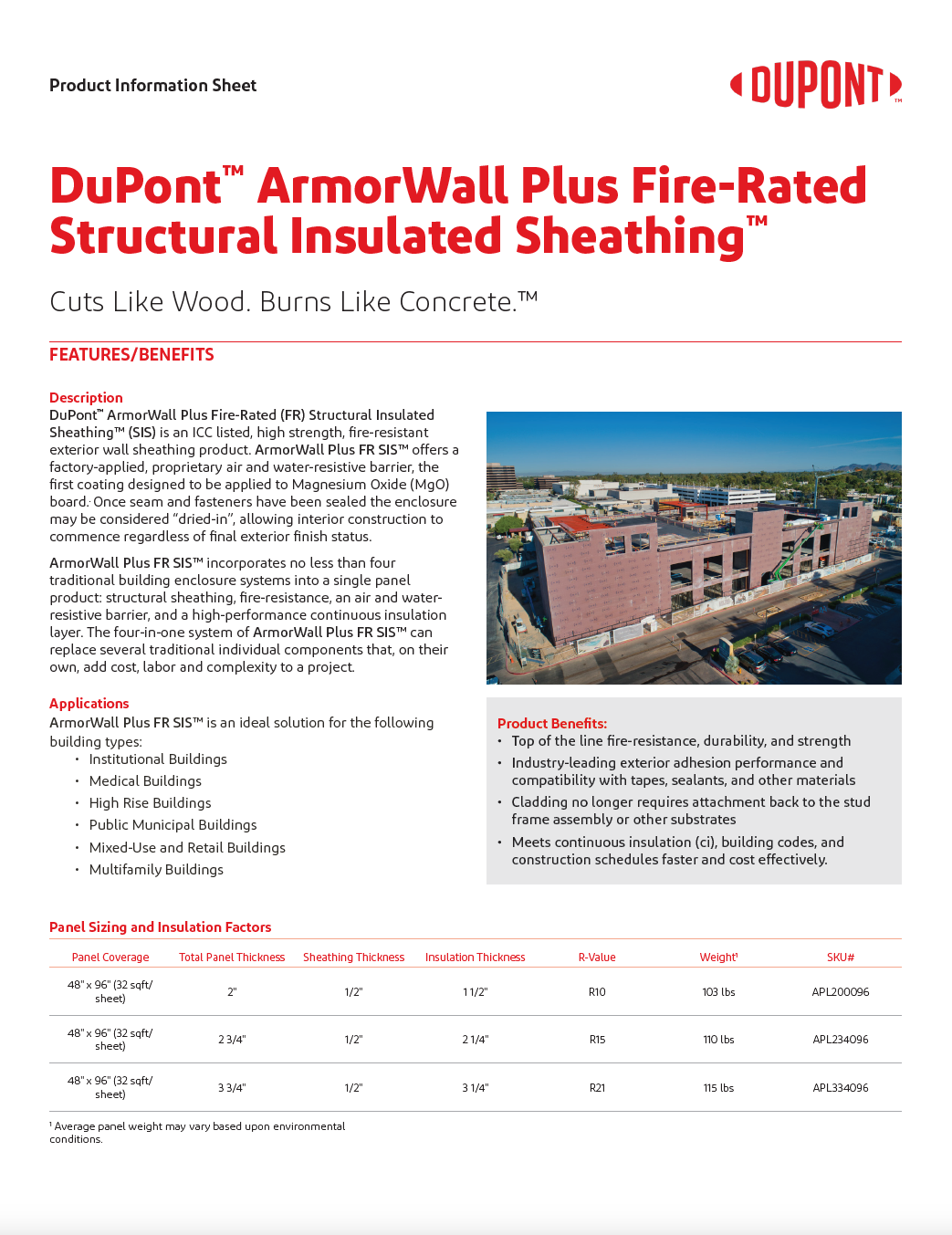 ArmorWall Plus FR SIS Product Information Sheet