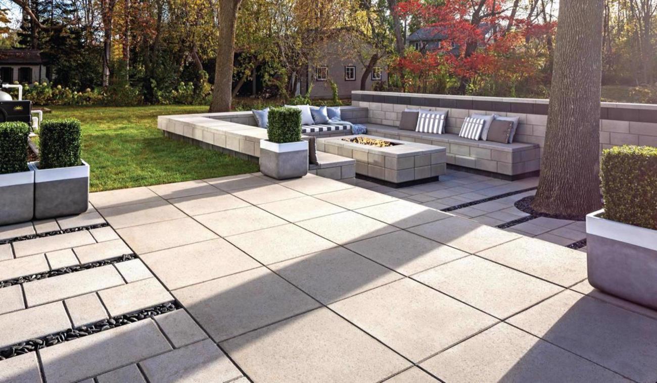 Techo bloc bare land to modern patio after