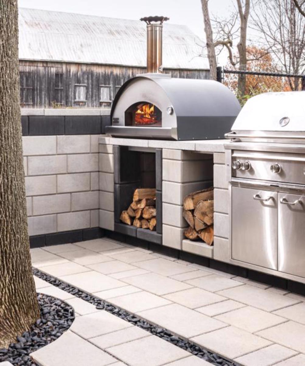 Techo-Bloc Backyard Patio BBQ Grill and Pizza Oven with Slabs and Walls
