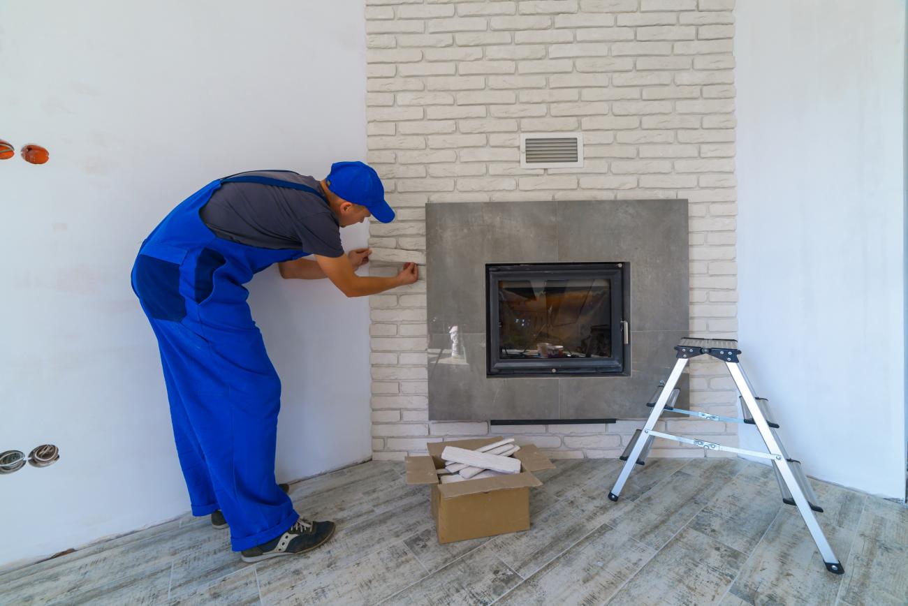 DYI thin brick fireplace