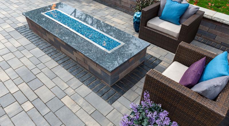 Unilock Lineo Dimensional Stone Fire Feature in Sierra Color