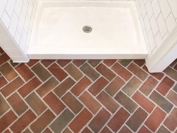 Shower with Brick Paver Tiles