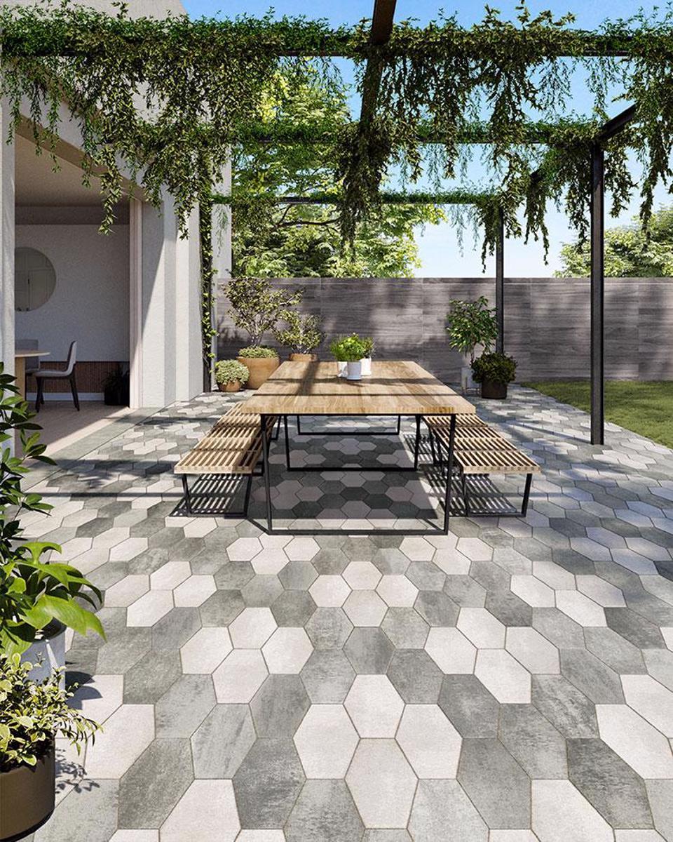 Hexa Dalle Patio Paver Slabs - Compact view of Techo-Bloc Hexa paver slabs.