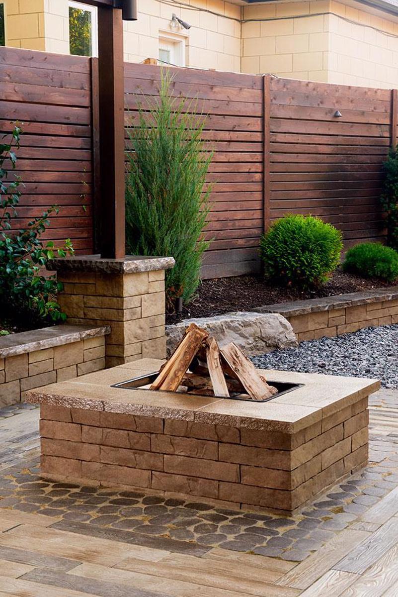 Techo-Bloc Brandon Fire Pit in Chestnut Brown - Compact view of Brandon fire pit.