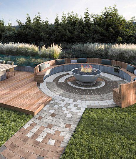Techo-Bloc Pavers for Patio Firepit Design