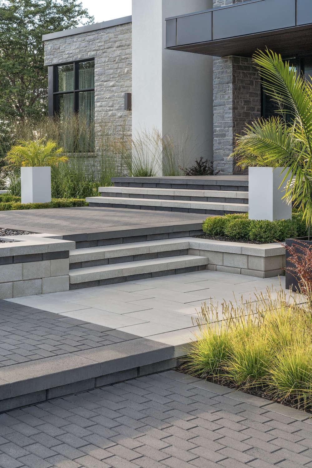 Residential hardscapes with grey pavers