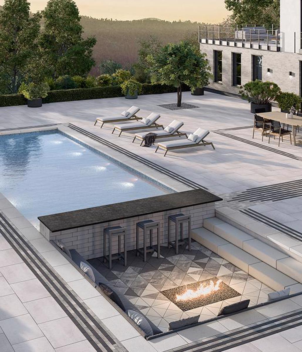 Techo-Bloc Backyard Sunken Firepit Slabs and Pavers